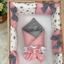 Set lenjerie patut bebe 7 piese Pink Stars (3)